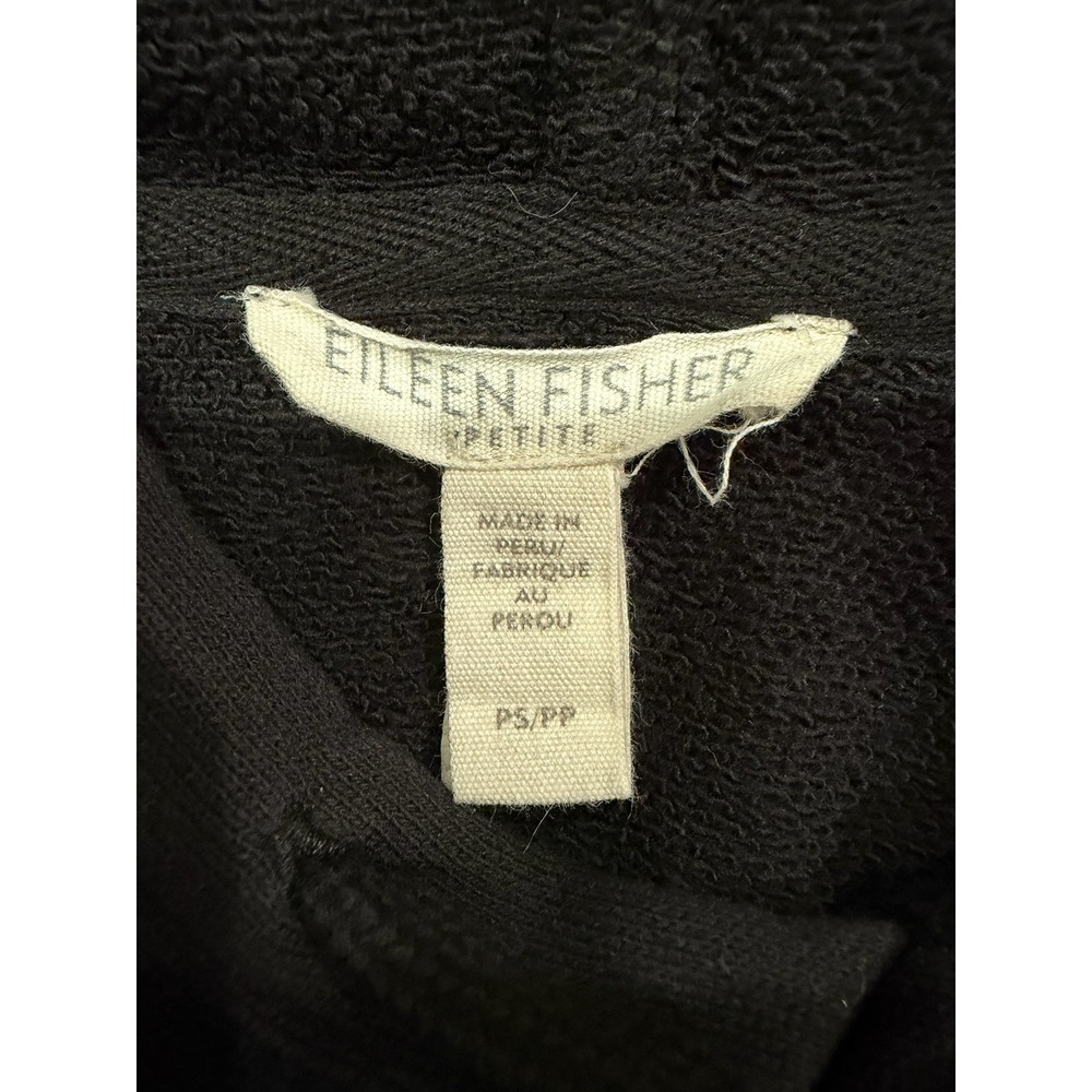 Eileen Fisher Organic Cotton French Terry Raw Edge Hoodie Black Petite PS/PP - Picture 4 of 7